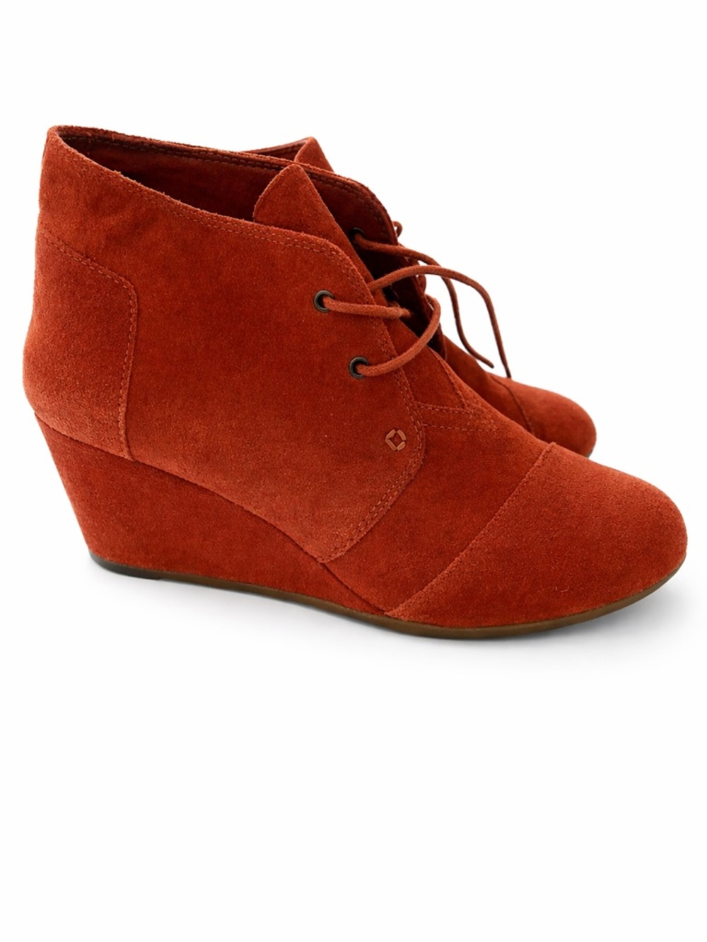 Toms Rust Suede Lace-Up Wedge Booties